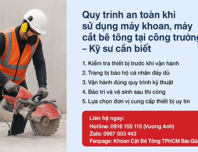 Quy trình an toàn khi sử dụng máy khoan, máy cắt bê tông tại công trường – Kỹ sư cần biết